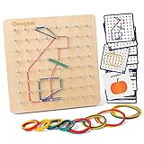 Coogam Hölz Geoboard mit Aktivitäts Muster Karten und Gummi Bändern - 8 x 8 Stifte Geometriebrett Montessori Form Puzzle Brett Inspirieren die Phantasie und Kreativität des Kindes