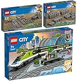 LEGO City 3er Set: 60337 Personen-Schnellzug, 60238 Weichen & 60205 Schienen
